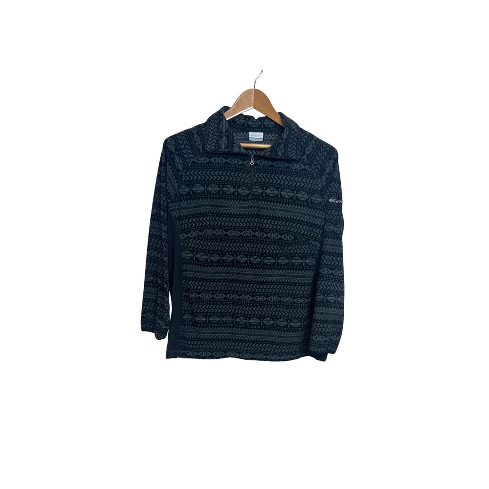 Columbia Quarter Zip Pullover Women 2X Black Gray Aztec Fleece Sweater A14